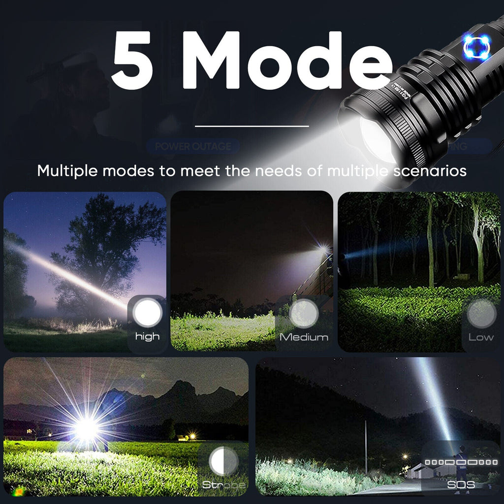 99.000LM Leistungsstarke XHP90 USB-wiederaufladbare LED-Taschenlampe