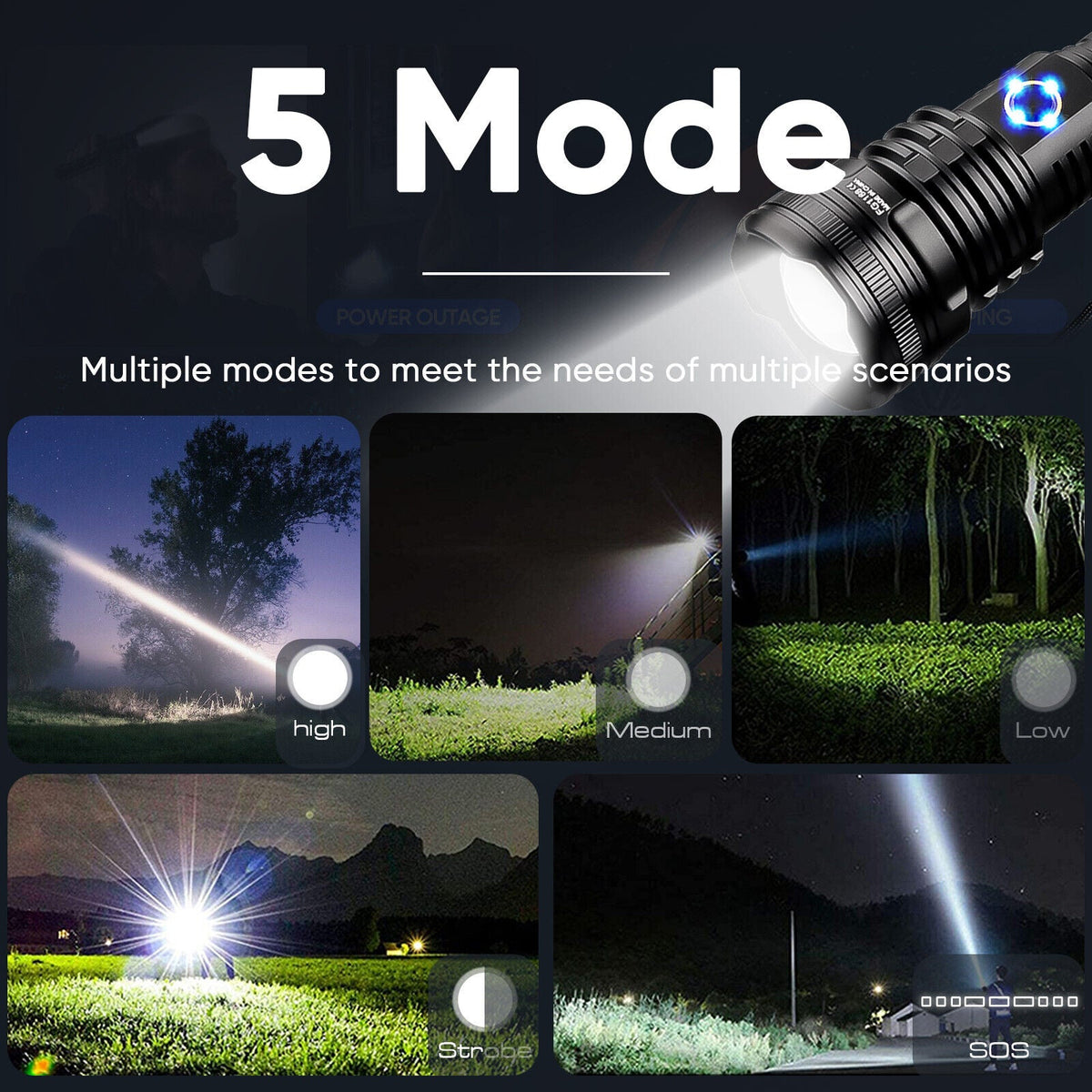 99.000LM Leistungsstarke XHP90 USB-wiederaufladbare LED-Taschenlampe