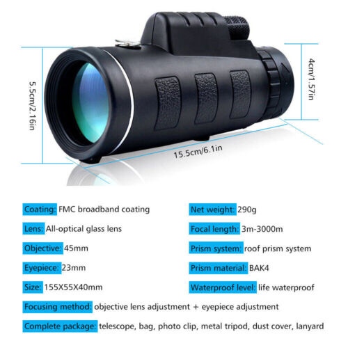 40x60 Zoom HD Monokular-Teleskop – Spektiv mit BAK4-Prismen