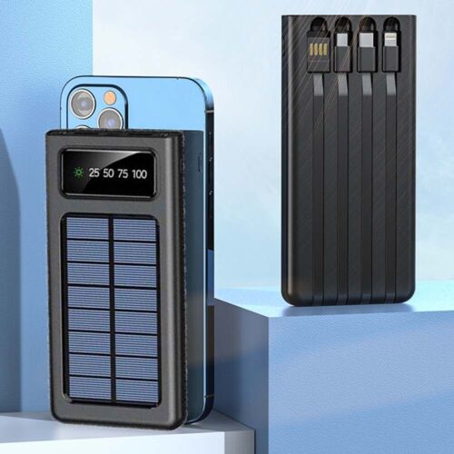 Super 30.000mAh Solar-Powerbank – 4 USB-Anschlüsse, Kabel integriert
