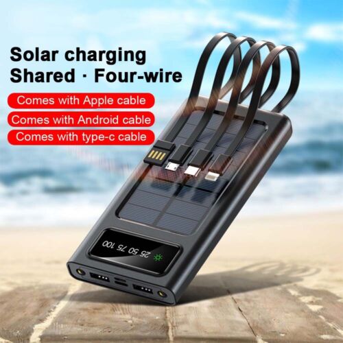 Super 30.000mAh Solar-Powerbank – 4 USB-Anschlüsse, Kabel integriert