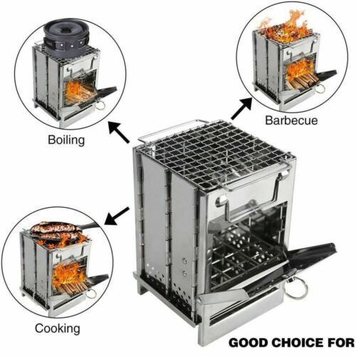 Tragbarer Edelstahl-Holzofen – faltbar für Picknick & Grillen