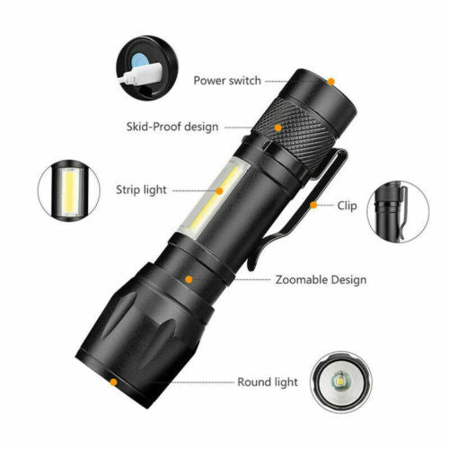 Mini Tactical-Taschenlampe – 900 Lumen, USB-wiederaufladbar, COB-Licht