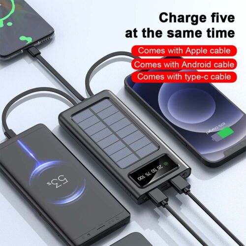 Super 30.000mAh Solar-Powerbank – 4 USB-Anschlüsse, Kabel integriert