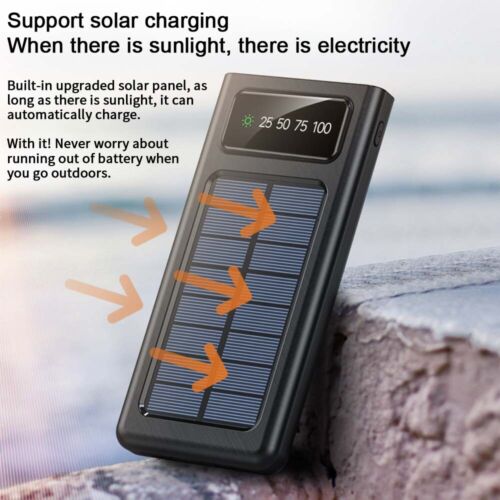 Super 30.000mAh Solar-Powerbank – 4 USB-Anschlüsse, Kabel integriert
