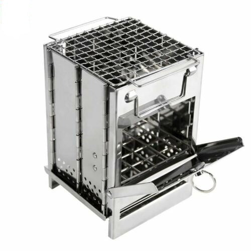 Tragbarer Edelstahl-Holzofen – faltbar für Picknick & Grillen