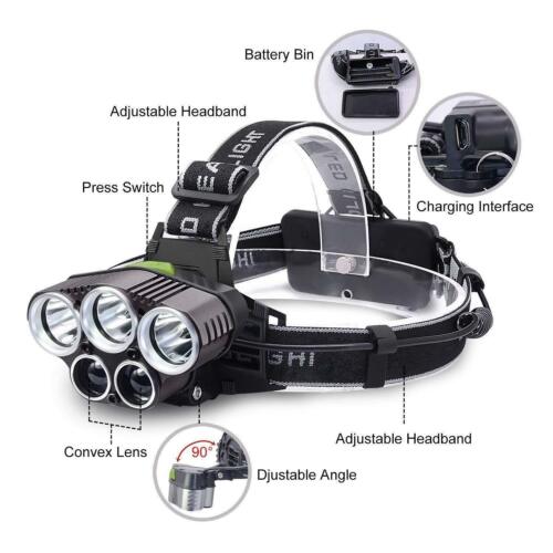 High-Power 5x LED-Stirnlampe – wasserdicht