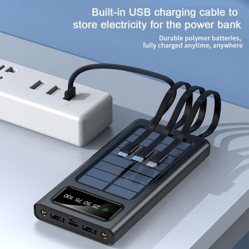 Super 30.000mAh Solar-Powerbank – 4 USB-Anschlüsse, Kabel integriert