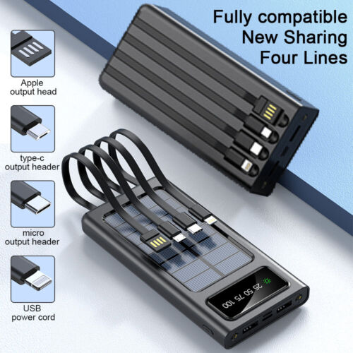 Super 30.000mAh Solar-Powerbank – 4 USB-Anschlüsse, Kabel integriert