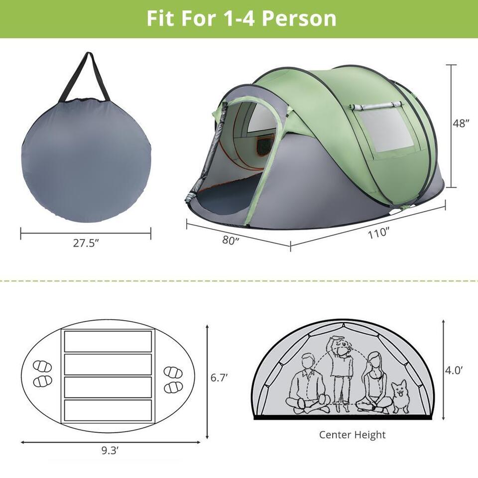 4-Personen Pop-up-Campingzelt – wasserdicht, automatischer Sofortaufbau