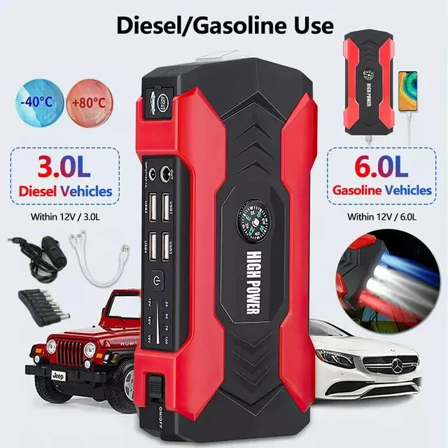 Tragbarer Auto-Starthilfe-Booster mit Powerbank & Notfalltaschenlampe