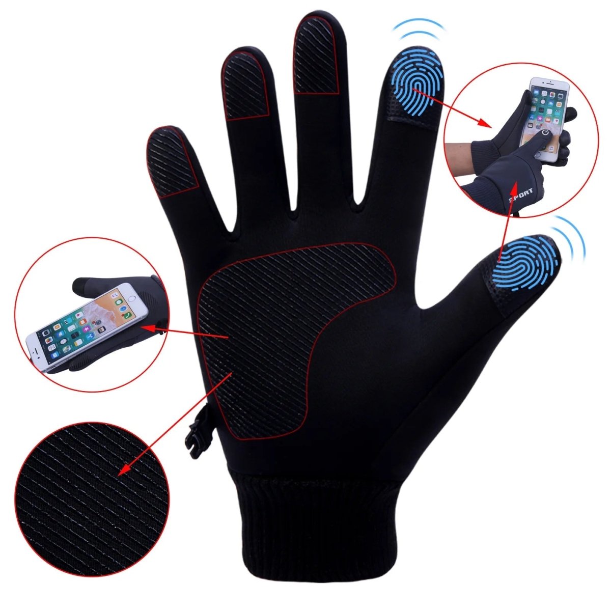 Thermo-Touchscreen-Handschuhe wasserdicht mit rutschfestem Grip