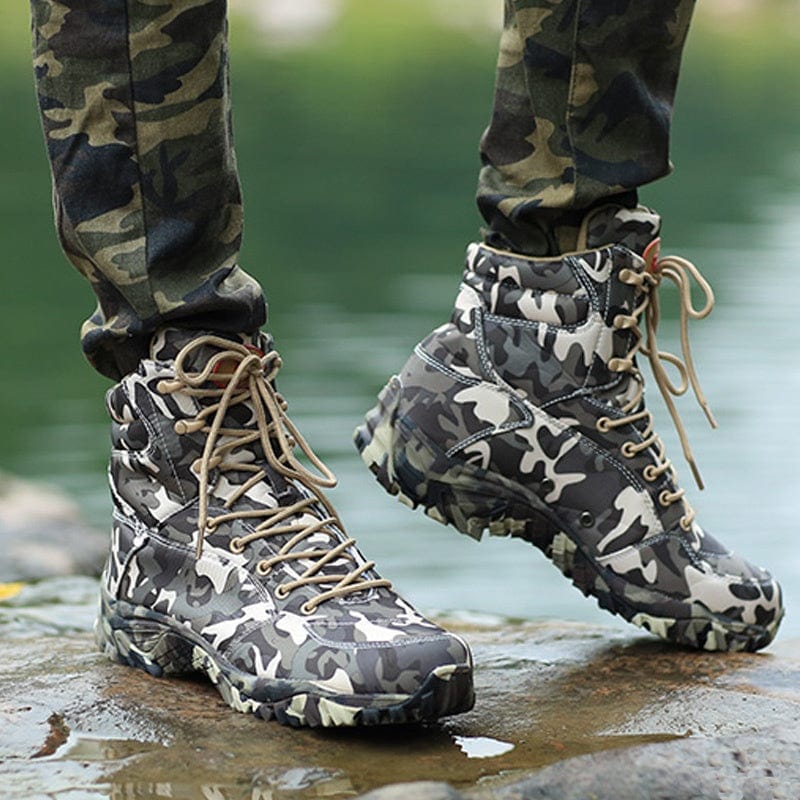 Trekking-Stiefel aus Canvas mit Camouflage-Muster