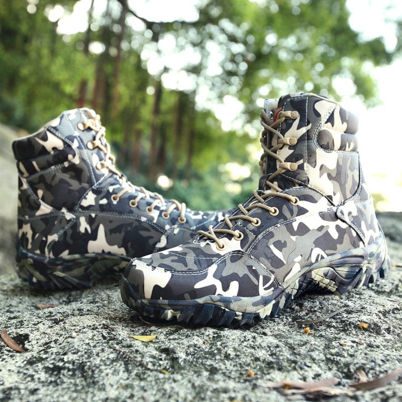 Trekking-Stiefel aus Canvas mit Camouflage-Muster
