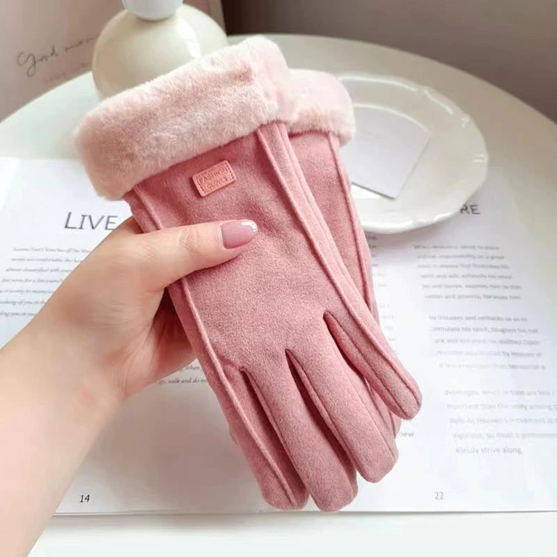 Damen-Heizhandschuhe mit Akku und Kunstfell-Bündchen