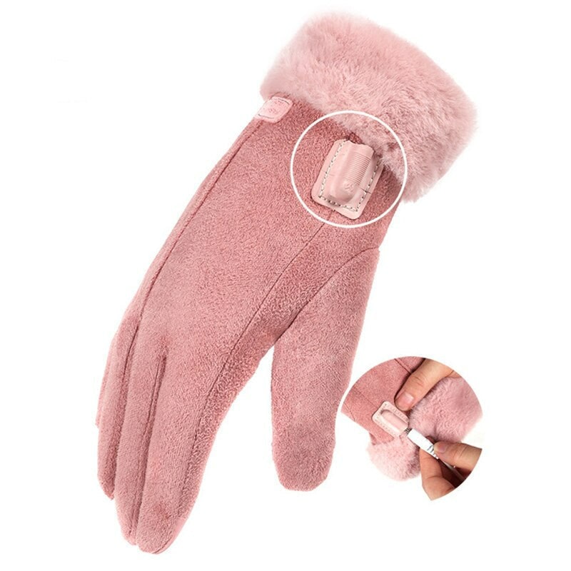 Damen-Heizhandschuhe mit Akku und Kunstfell-Bündchen