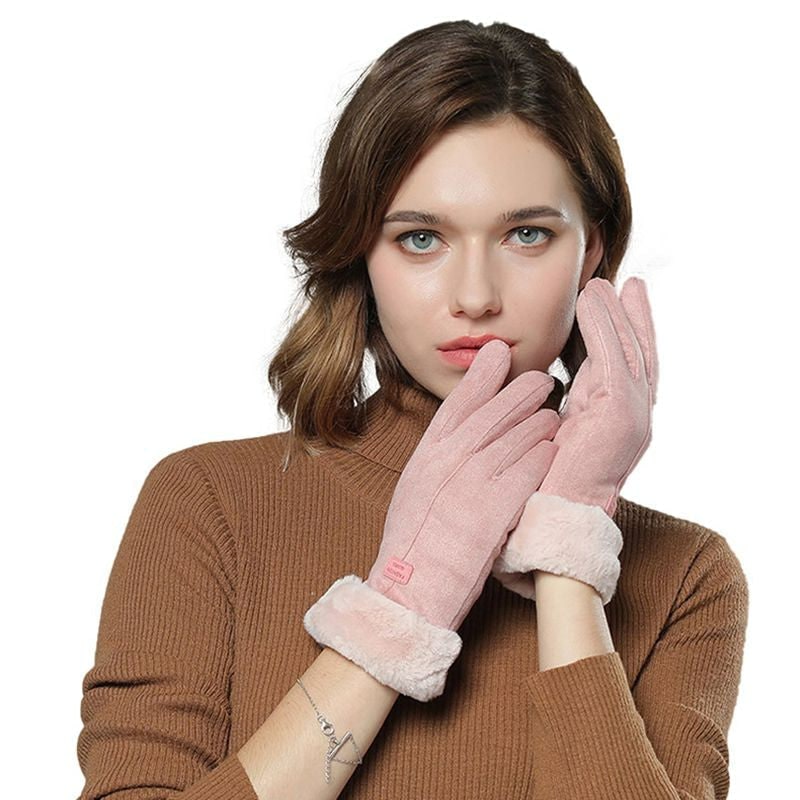 Damen-Heizhandschuhe mit Akku und Kunstfell-Bündchen